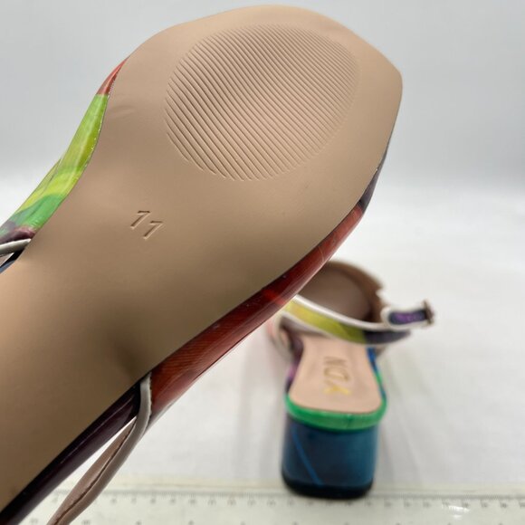 YDN Colorful-feather Square Toe Block Low Heels Slingback Formal Loafer Pump - Picture 6 of 8